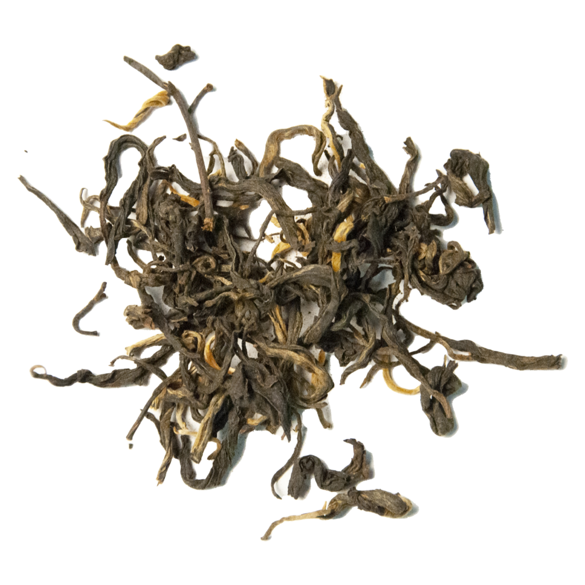 A cluster of golden yunnan black tea leaves.