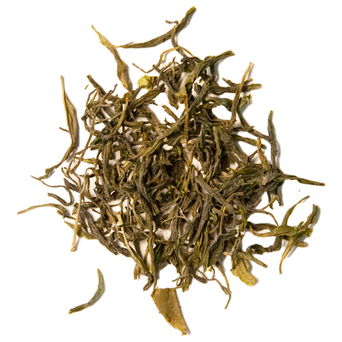 A clump of Mao Feng loose leaf tea