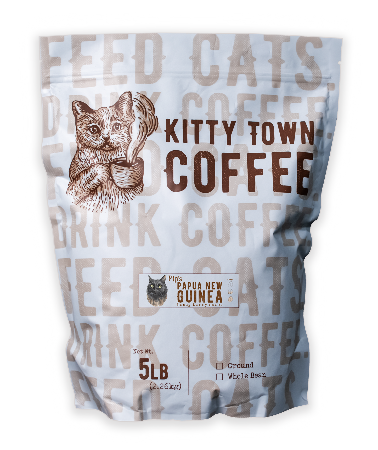 A 5lb bag of Kitty Town Coffee