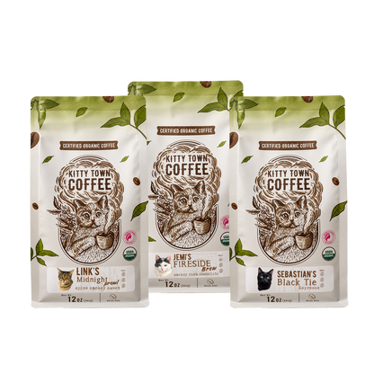 3 Bag Organic Sampler: Dark Roast. Jemi, Link & Sebastian