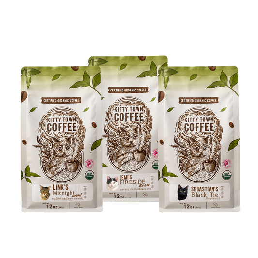 3 Bag Organic Sampler: Dark Roast. Jemi, Link & Sebastian