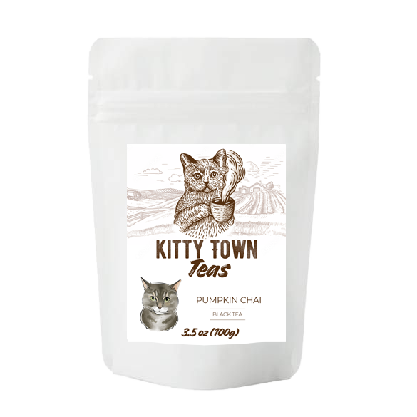 A bag of seasonal Pumpkin Chai loose leaf tea